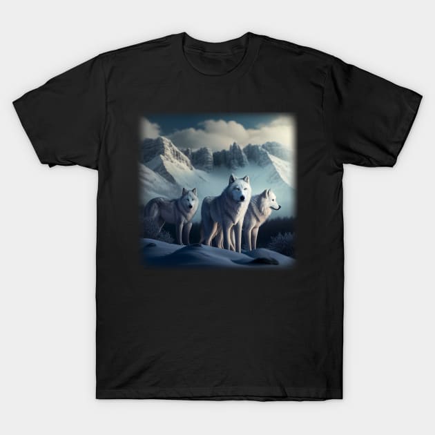 Wolves Wolf White Snow Mountains T-Shirt by bullquacky
